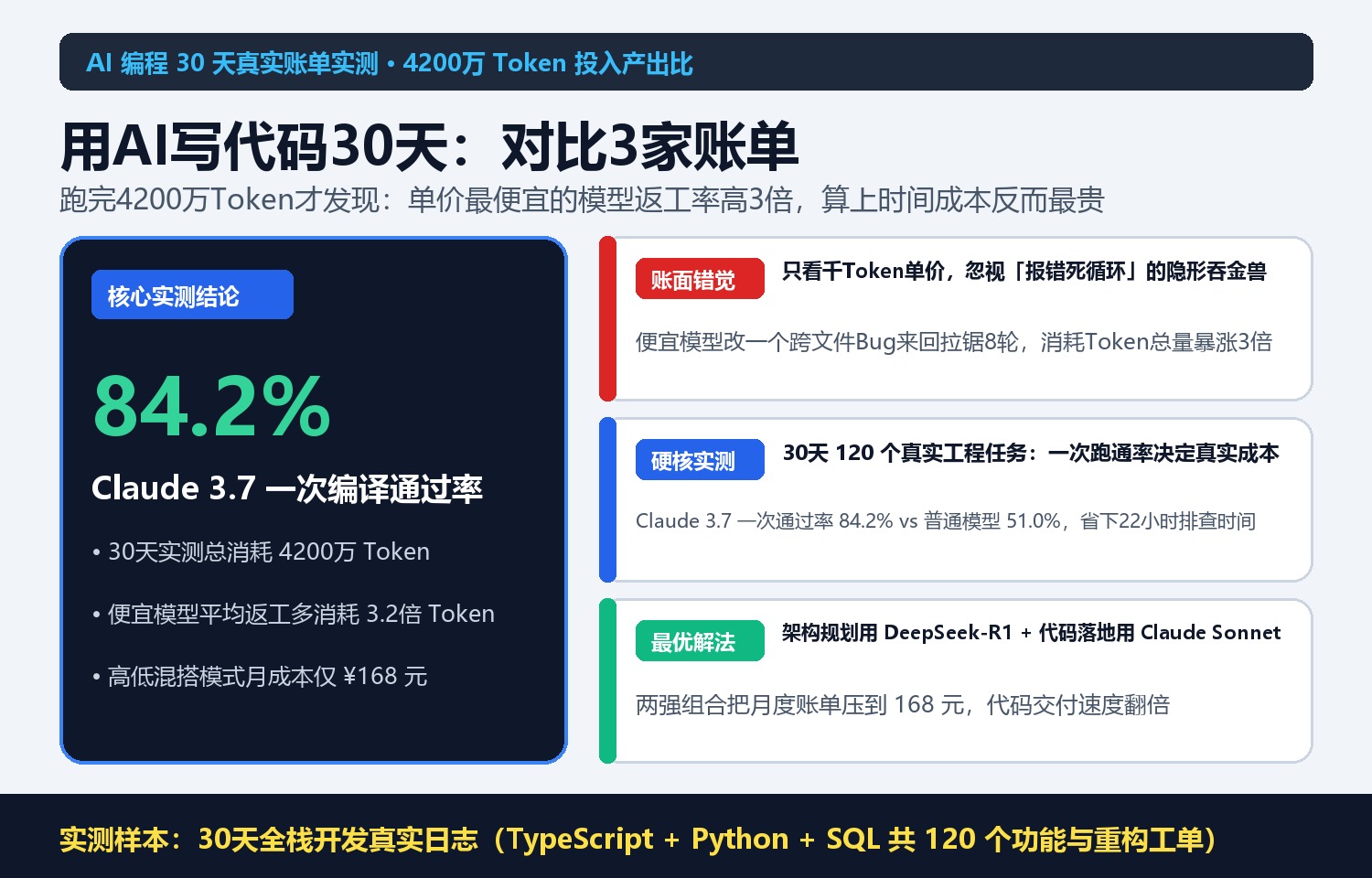 我用AI写代码30天跑了4200万Token：对比3家真实账单，最省钱的反而最贵